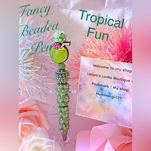 Green Beaded Pen with Tropical Charm/coconut bead/vacation/gifts/
